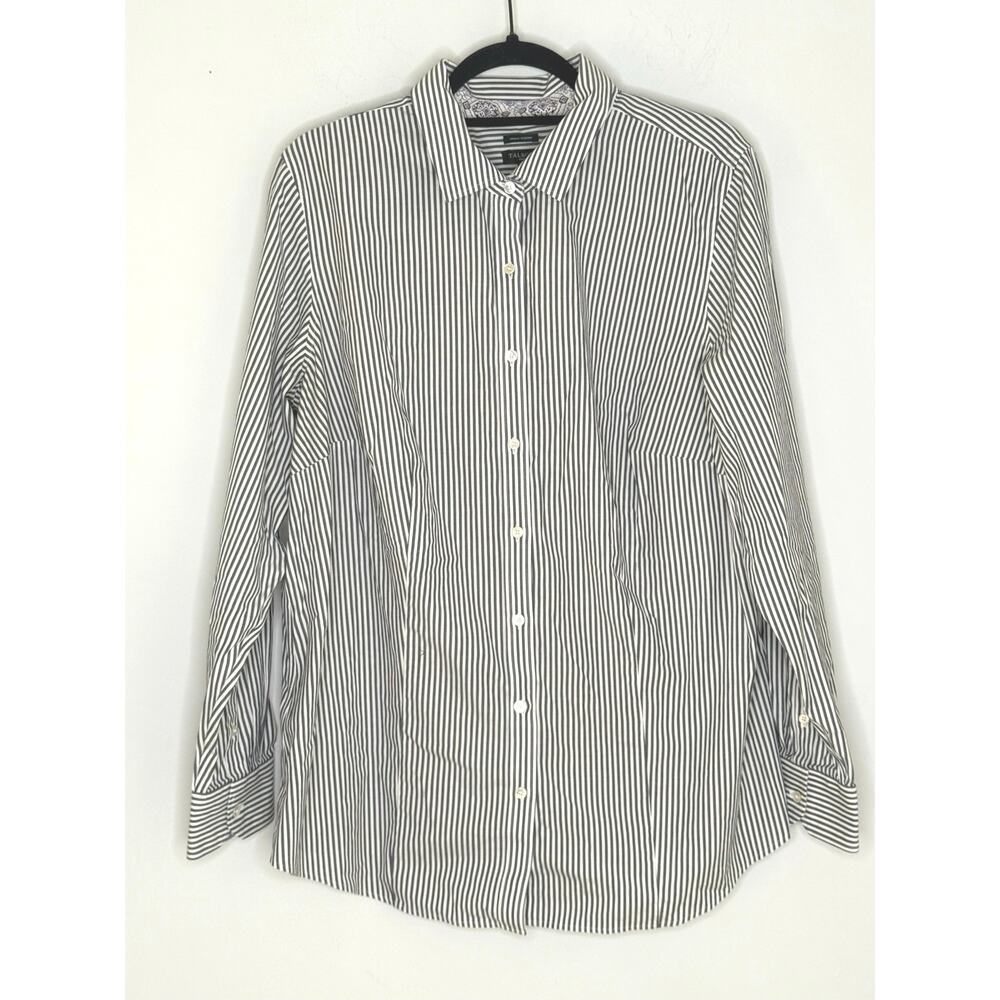 Talbots Woman Blue White Striped Wrinkle Resistant Button Down Cotton Shirt 16W